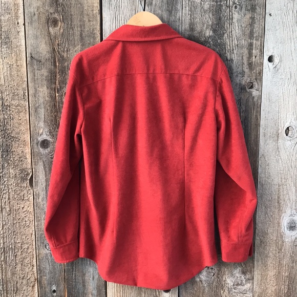 VTG 70s Handmade Velour Burnt Orange Casual Button Up Shirt - Picture 6 of 7